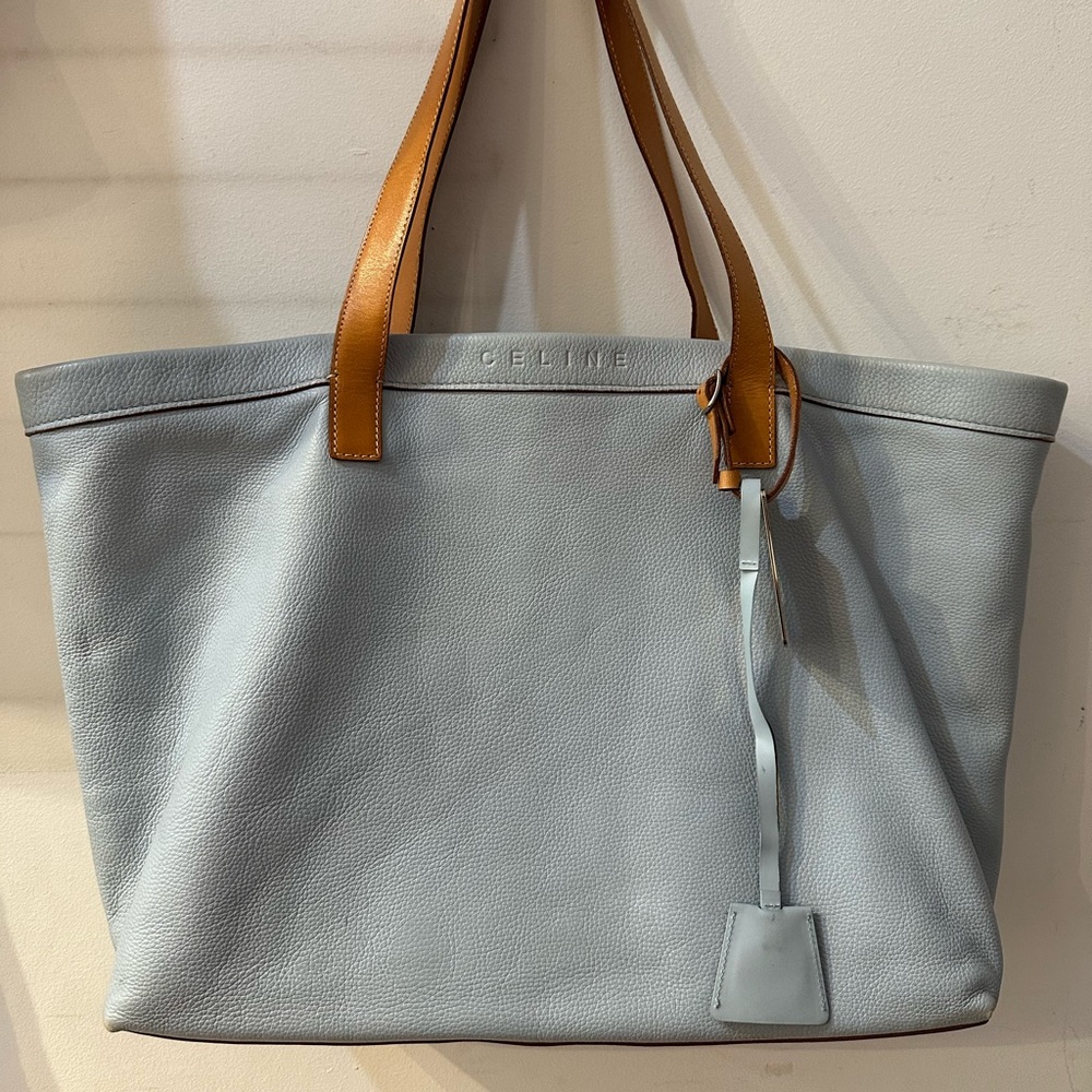 Celine Sky blue pabble leather shopper bag.